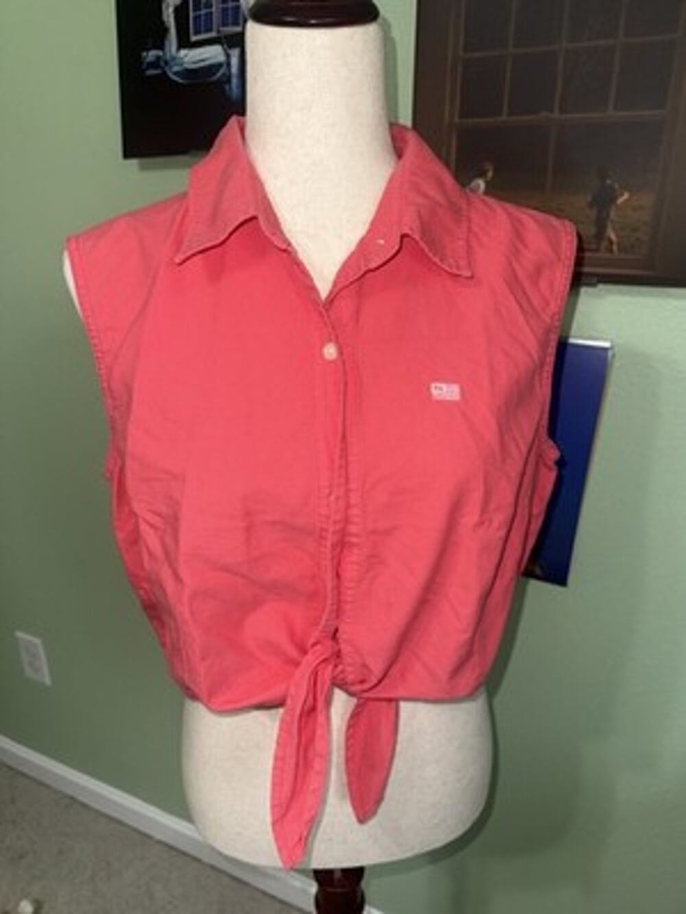 Polo Jeans Co Ralph Lauren Womens XL Pink Western Sleeveless Tie Front Shirt